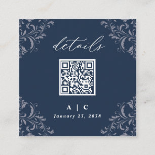 Elegant Navy Blue QR Code Wedding Details Enclosur Enclosure Card
