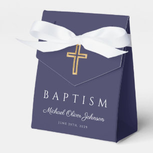 Elegant Navy Blue Religious Cross Boy Baptism Favor Box