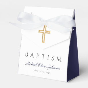 Elegant Navy Blue Religious Cross Boy Baptism Favor Box