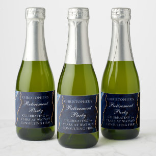 Elegant Navy Blue Retirement Party Custom Mini Sparkling Wine Label