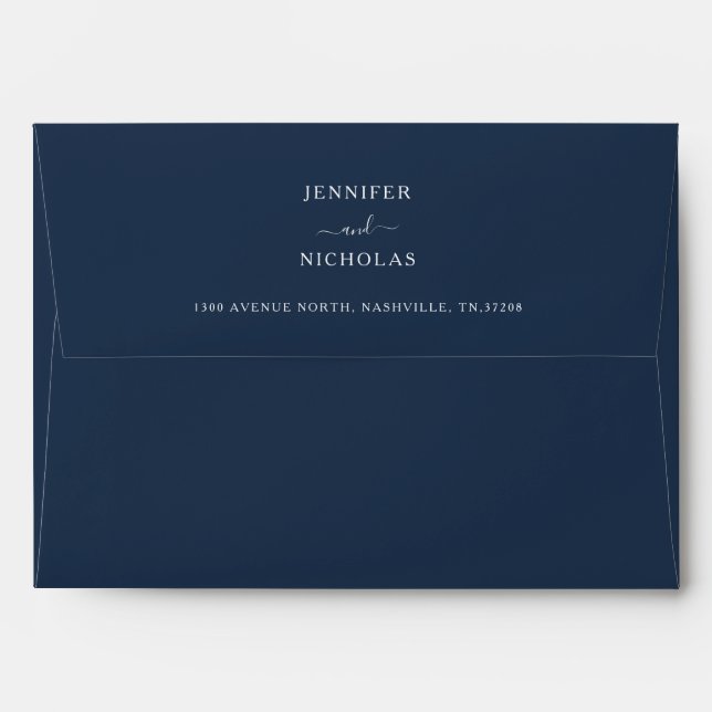 Elegant Navy Blue Return Address Wedding Envelope (Back (Top Flap))