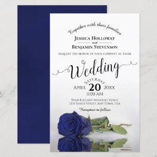 Elegant Navy Blue Rose BUDGET Wedding Invitation