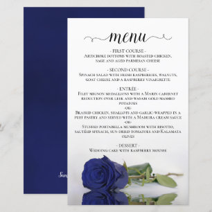 Elegant Navy Blue Rose Budget Wedding Menu