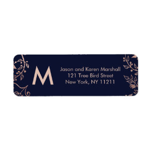 Elegant Navy Blue Rose Gold Floral Address