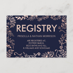 Elegant Navy Blue Rose Gold Floral Gift Registry Enclosure Card