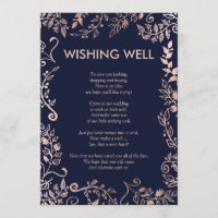 Elegant Navy Blue Rose Gold Floral Wishing Well