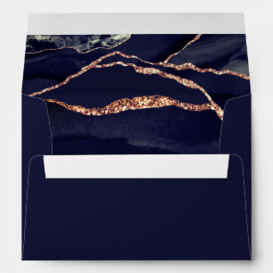 Elegant Navy Blue Rose Gold Foil Agate Wedding Envelope