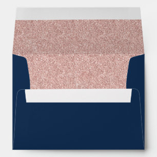 Elegant Navy Blue Rose Gold Glitter Modern Wedding Envelopes