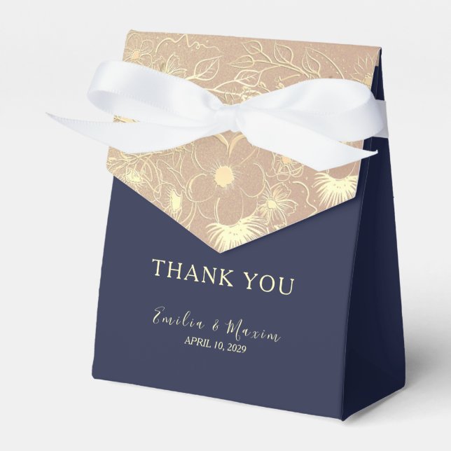 Elegant Navy Blue & Rose Gold Wedding Favour Box (Front Side)