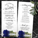 Elegant Navy Blue Rose Simple Romantic Wedding Program<br><div class="desc">This beautiful wedding program features an elegant design with a single long stemmed navy blue coloured rose lying on its side reflecting in water. The titles are written in fancy script calligraphy, and there is space for your ceremony and wedding party details, as well as a short thank you for...</div>