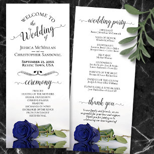 Elegant Navy Blue Rose Simple Romantic Wedding Program