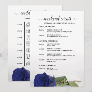 Elegant Navy Blue Rose Wedding Events & Timeline Program