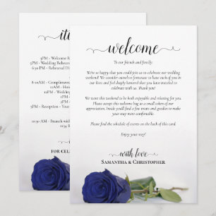 Elegant Navy Blue Rose Wedding Welcome & Itinerary Program