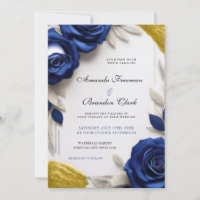 Elegant Navy Blue Roses & Gold Glitter Wedding