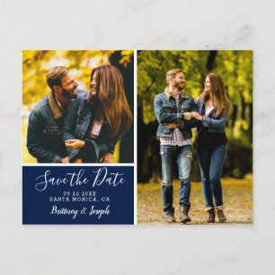 Elegant Navy Blue Save the Date Photo Collage   Postcard