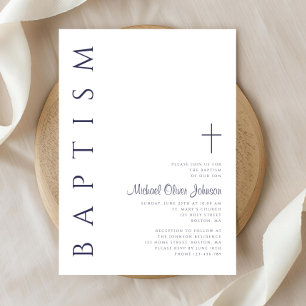Elegant Navy Blue Script Baptism Invitation