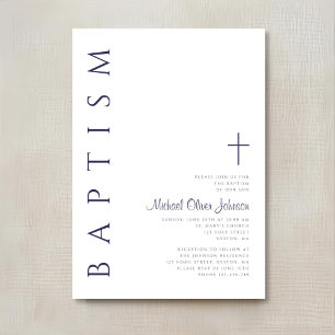 Elegant Navy Blue Script Baptism Invitation