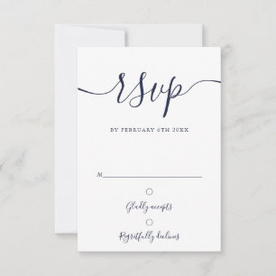 Elegant Navy Blue Script Modern Wedding RSVP Card
