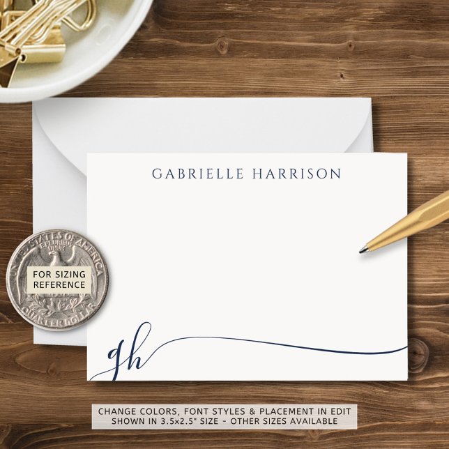 Elegant Navy Blue Script Monogram Initials Card (Creator Uploaded)