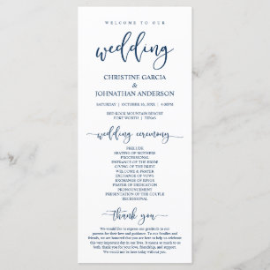 Elegant Navy Blue Script, Our Wedding Ceremony Program
