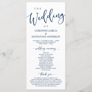 Elegant Navy Blue Script, Our Wedding Ceremony Program