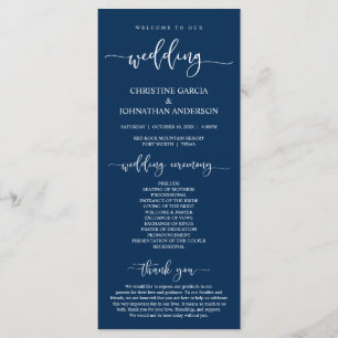 Elegant Navy Blue Script, Our Wedding Ceremony Program