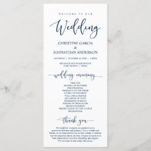 Elegant Navy Blue Script, Our Wedding Ceremony Program