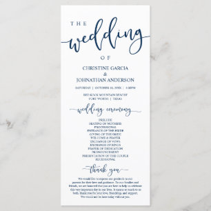 Elegant Navy Blue Script, Our Wedding Ceremony Program