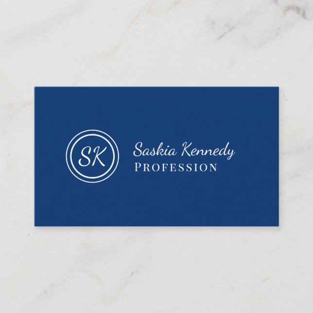 Elegant Navy Blue Script Professional Monogram Business Card (Front)