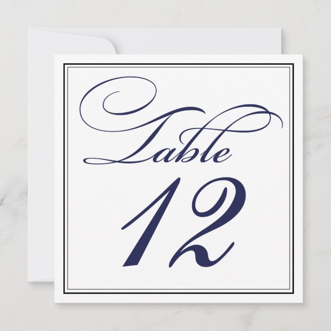 Elegant Navy Blue Script Table Number Cards (Front)