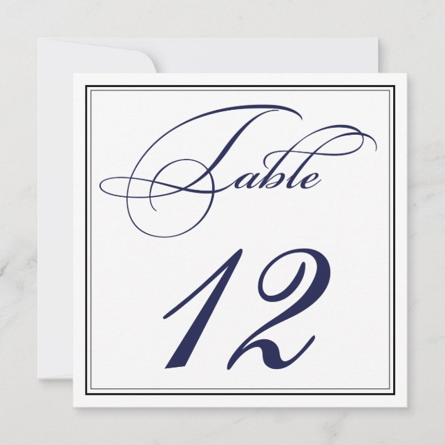 Elegant Navy Blue Script Table Number Cards (Front)