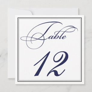 Elegant Navy Blue Script Table Number Cards
