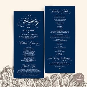Elegant Navy Blue Script Wedding Ceremony Program