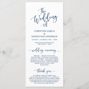 Elegant Navy Blue script, Wedding Ceremony Program