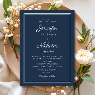 Elegant Navy Blue Script Wedding Invitation