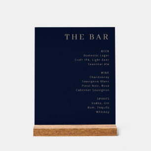 Elegant Navy Blue Serif Bar Menu Acrylic Sign