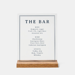 Elegant Navy Blue Serif Beverage Menu Acrylic Sign