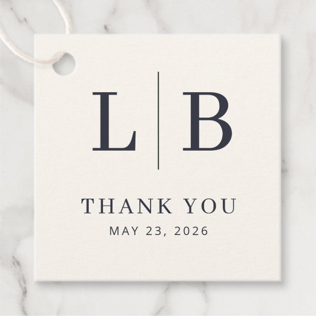 Elegant Navy Blue Serif Wedding Favour Tag (Front)