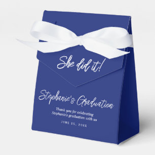 Elegant Navy Blue She Did It Graduation Party Favor Box