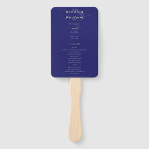 Elegant Navy Blue Silver Calligraphy Wedding Hand Fan