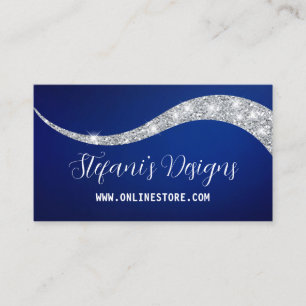 Elegant Navy blue silver faux glitter Online Store Business Card