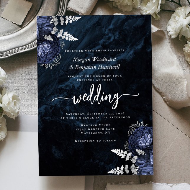 Elegant Navy Blue Silver Floral Wedding (Creator Uploaded)