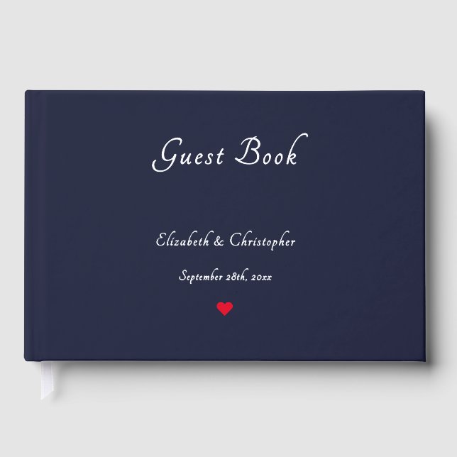 Elegant Navy Blue Silver Foil Weddings Anniversary Guest Book (Front)