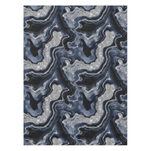 Elegant Navy Blue & Silver Glitter Agate Pattern Tablecloth
