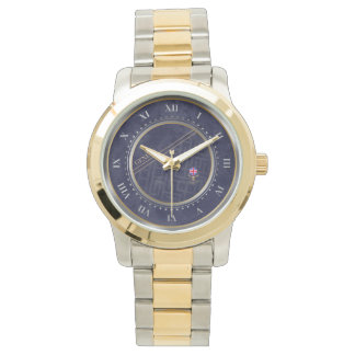 Elegant Navy-Blue Silver & Gold Metallic  Watch