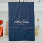 Elegant Navy Blue Silver Monogram Custom Name Kitchen Towel<br><div class="desc">Customize the text, and easily create your personalized kitchen towel. Click EDIT to change the text colour or background colour. You can TRANSFER this DESIGN on other Zazzle products and adjust it to fit most of the Zazzle items. Standard Studio designs are made in high-resolution graphics for professional print. Thank...</div>