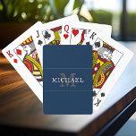 Elegant Navy Blue Silver Monogram Custom Name Playing Cards<br><div class="desc">Customize the text, and easily create your personalized playing cards. Click EDIT DESIGN to change the text colour or background colour. You can TRANSFER this DESIGN to other Zazzle products and adjust it to fit most Zazzle items. Standard Studio designs are made in high-resolution graphics for professional print. Thank you...</div>