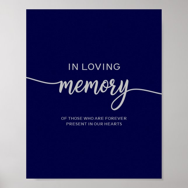 Elegant Navy Blue Silver Wedding Memorial Sign (Front)
