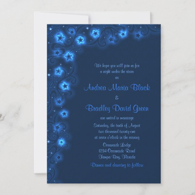 Elegant Navy Blue Stars Wedding Invitation (Front)
