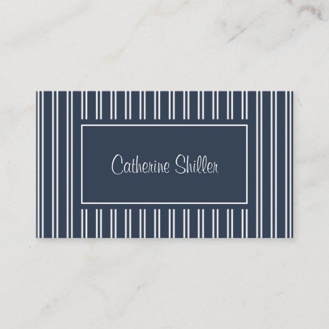 Elegant Navy Blue Stripes Business Card (Front)